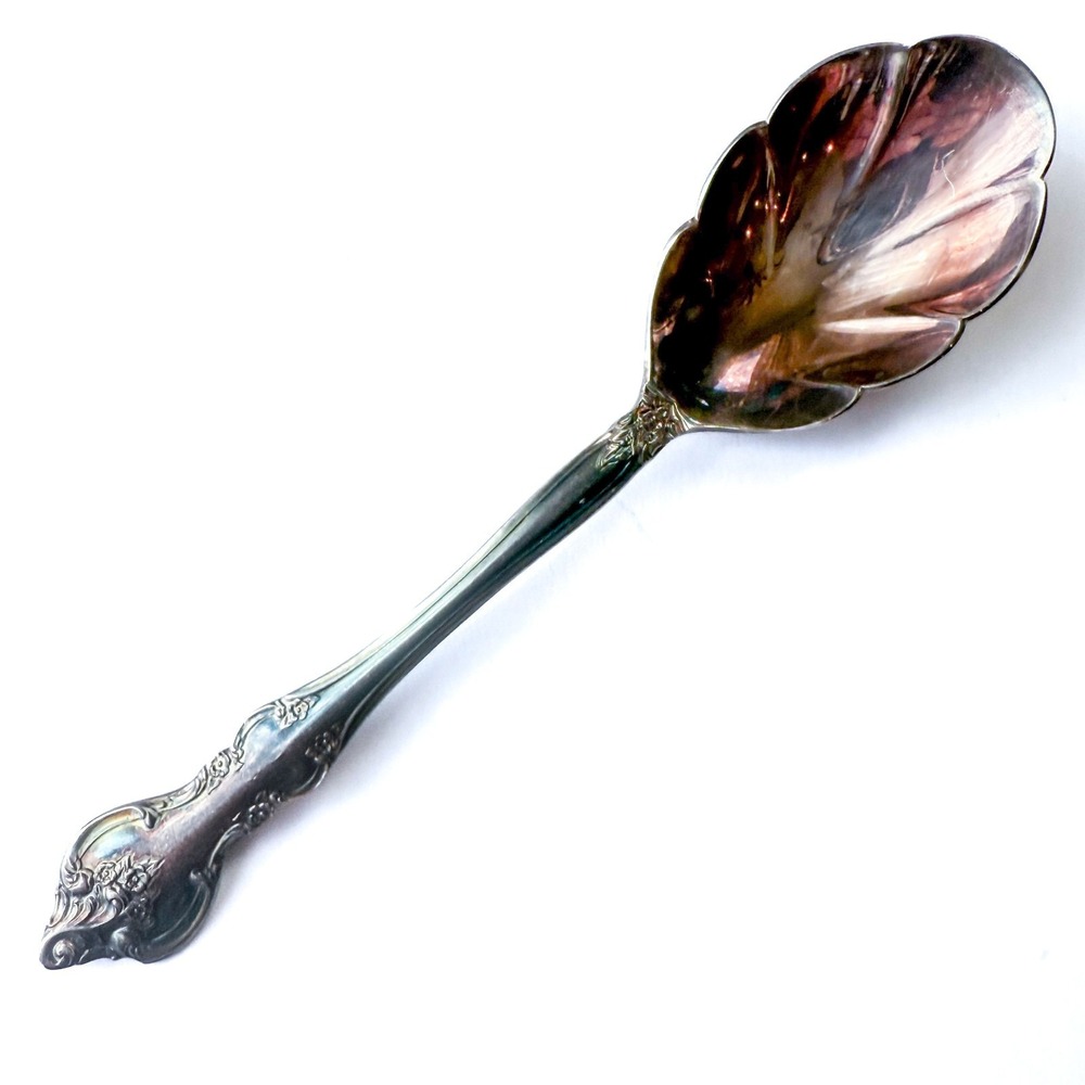 Vintage‎ International Deep Silver Silverplate Floral Jelly Sugar Spoon 5.5"